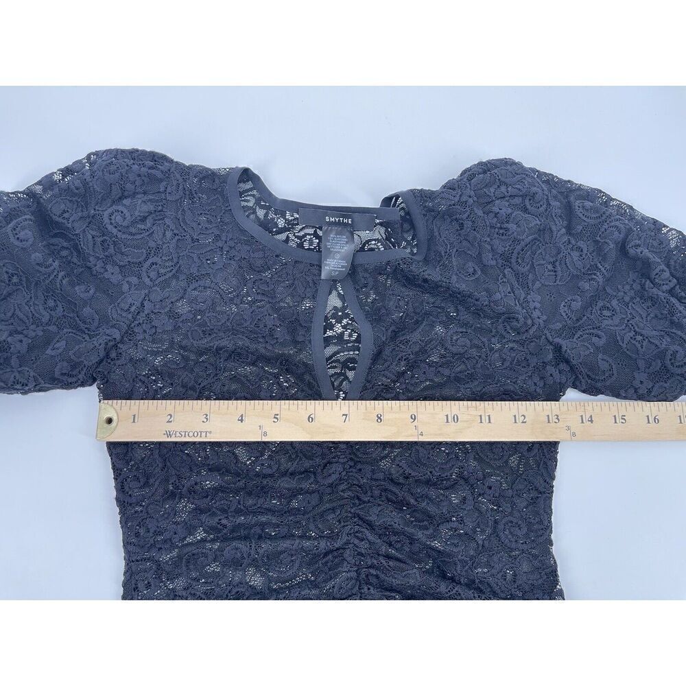 Smythe Juliet Keyhole Black Lace Blouse Long Puff Sleeve Ruched Womens Size S - Picture 4 of 5